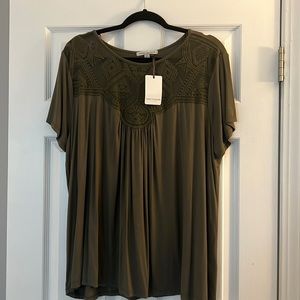 Green Envelope Tee with Mesh Detail